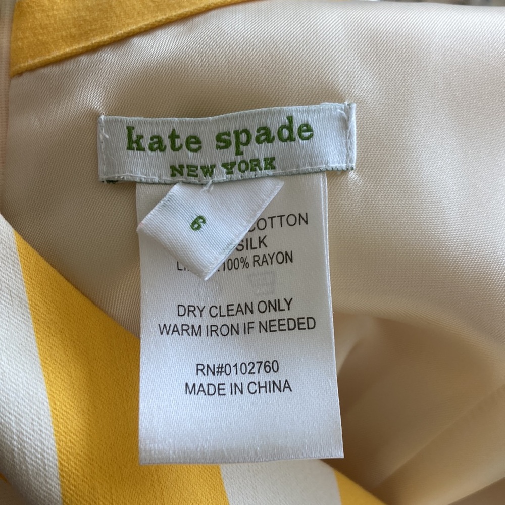 Kate Spade yellow and white striped dress with front bow accent. Size 6. - Picture 6 of 8
